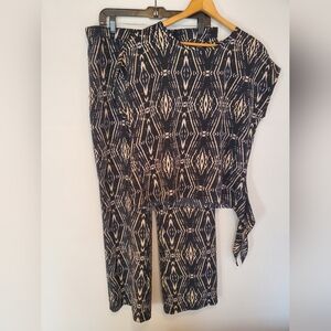 Women's Navy & Cream Printed Jumpsuit